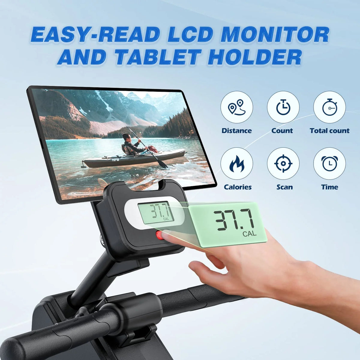 Magnetic Rowing Machine with LCD Monitor, Tablet Holder G3961