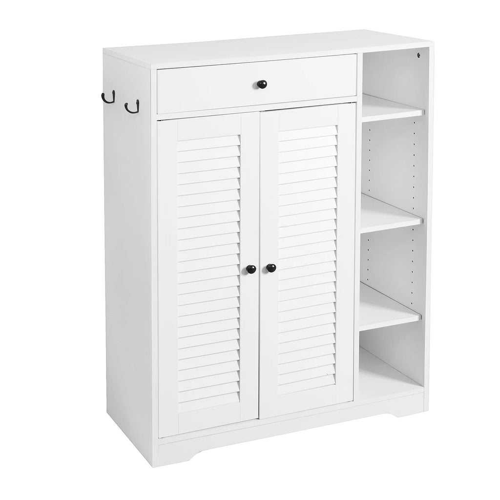 White Freestanding Shoe Rack Organizer with 2 Shutter Door N4769