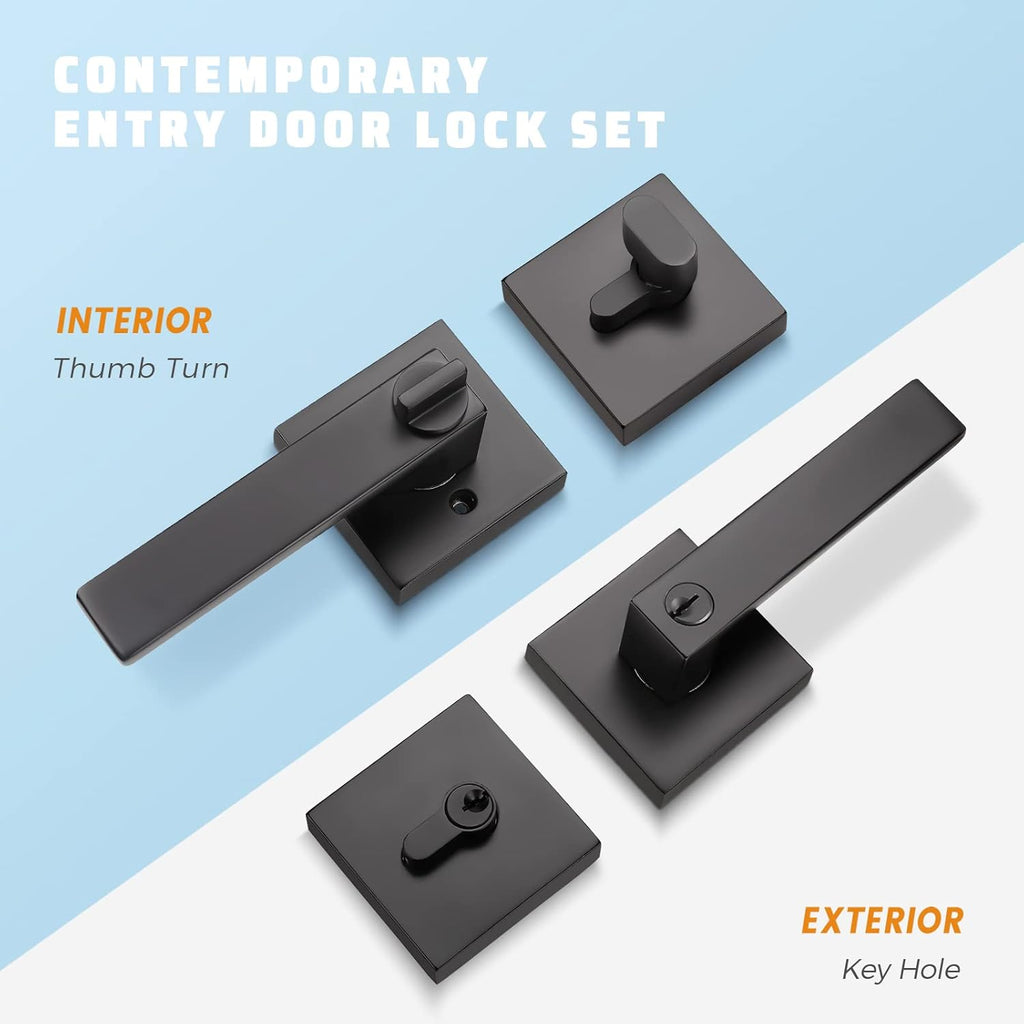 3 Pack Keyed Alike Heavy Duty Entrance Lever Door Handle with Single Keyed Square Deadbolt Set T6537