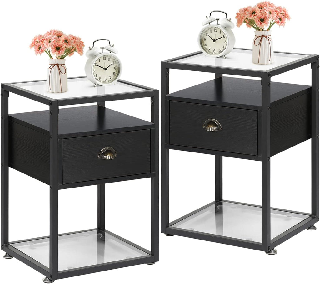 Brown Nightstand with Drawer and Shelf, Set of 2 R72690