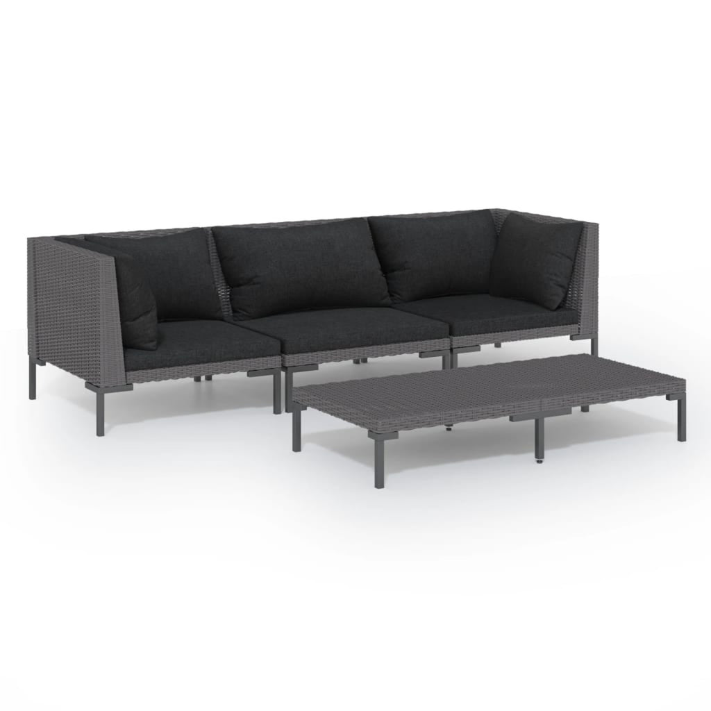4 Piece Poly Rattan Outdoor Sectional Sofa Set with Cushions Steel Frame V5566