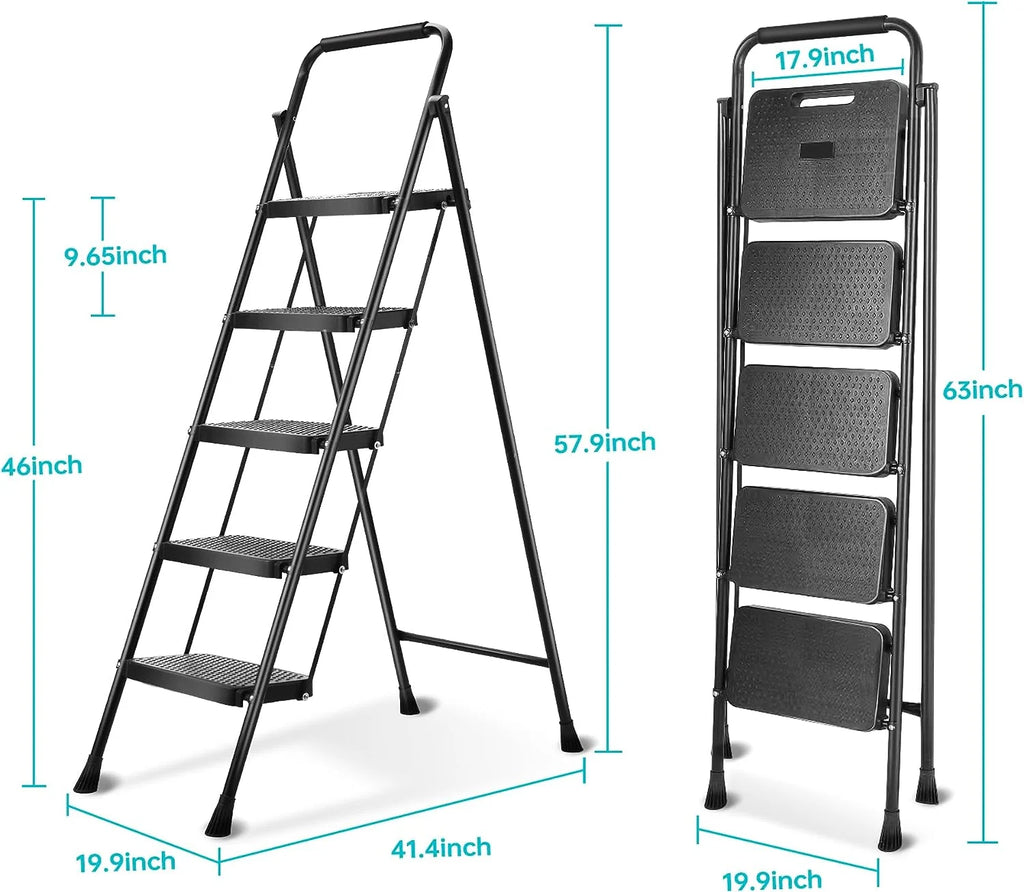 5 Step Lightweight Folding Steel Ladder 330lb Capacity K8366