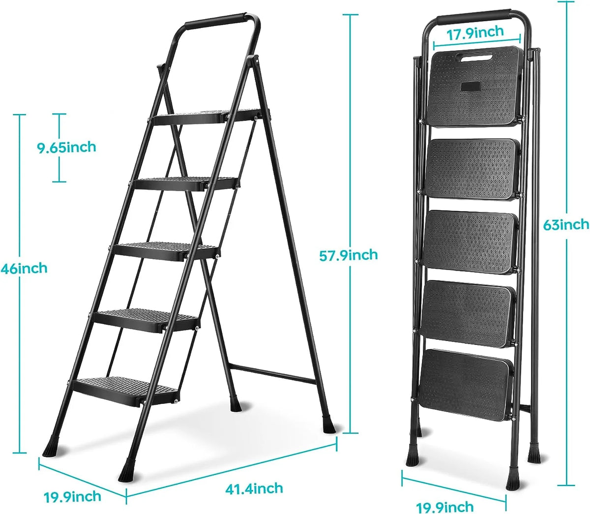 5 Step Lightweight Folding Steel Ladder 330lb Capacity K8366