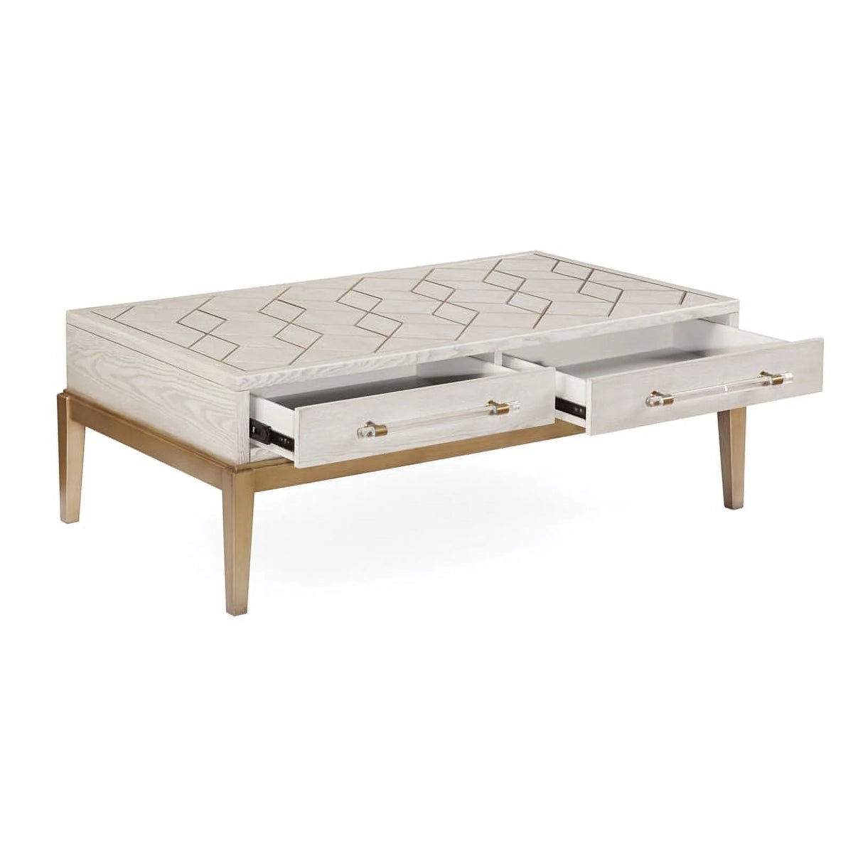 Soft White Wooden Cocktail Table with Gold and Acrylic Accents I663220