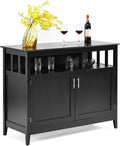 Black Kitchen Storage Sideboard Cabinet with 2 Level Cabinets and Open Shelf B990642