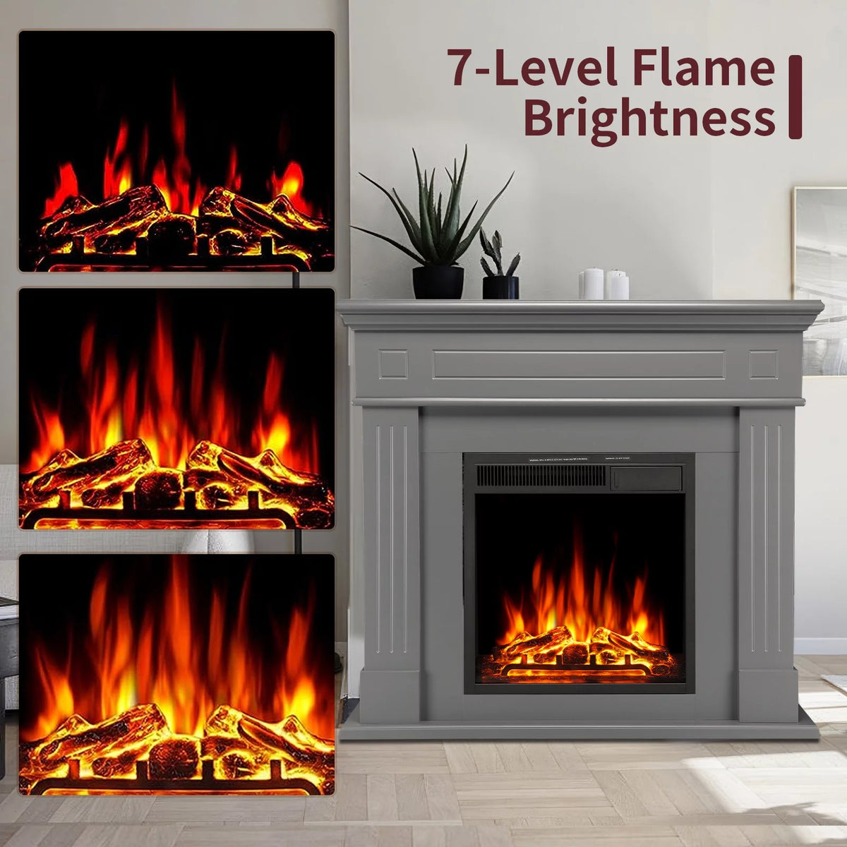Wooden Frame Electric Fireplace with TV Stand R66872
