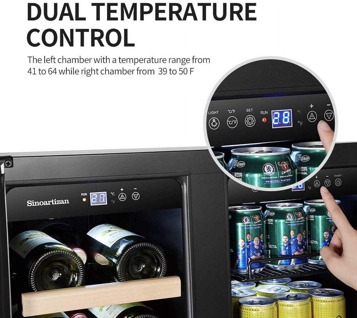 24 inch Dual Zone Wine Cooler Beverage Refrigerator 18 Bottles 55 Cans R48037