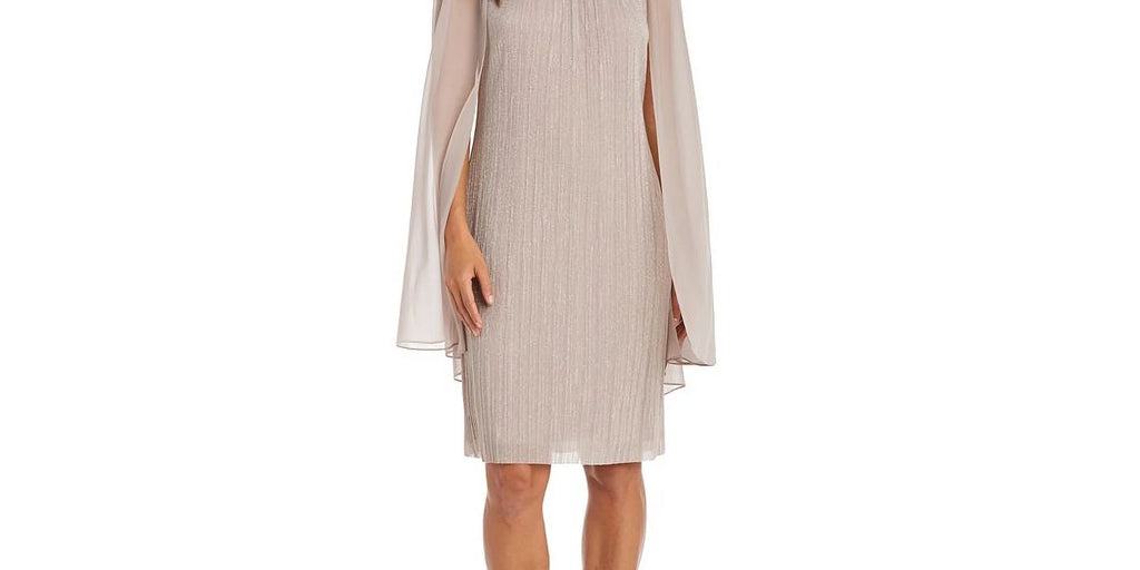 Brown Cape Overlay Sheath Dress Size 12Petite S849