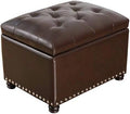 17.7" Brown Faux Leather Tufted Flip Top Ottoman B770153