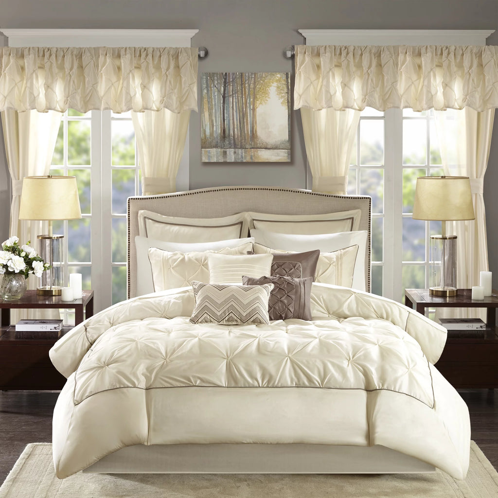 24 Piece King Ivory Comforter Set with Sheets K472772