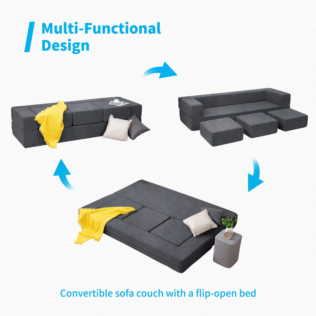 Dark Grey Convertible Sofa Bed P729