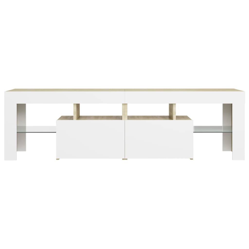 White Sonoma Oak TV Cabinet with LED Lights X630