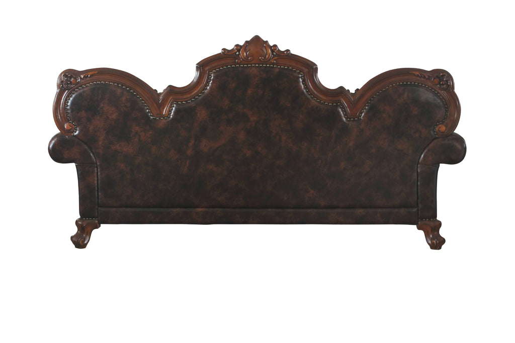 Vintage Cherry Oak & PU Sofa with 3 Pillows M704