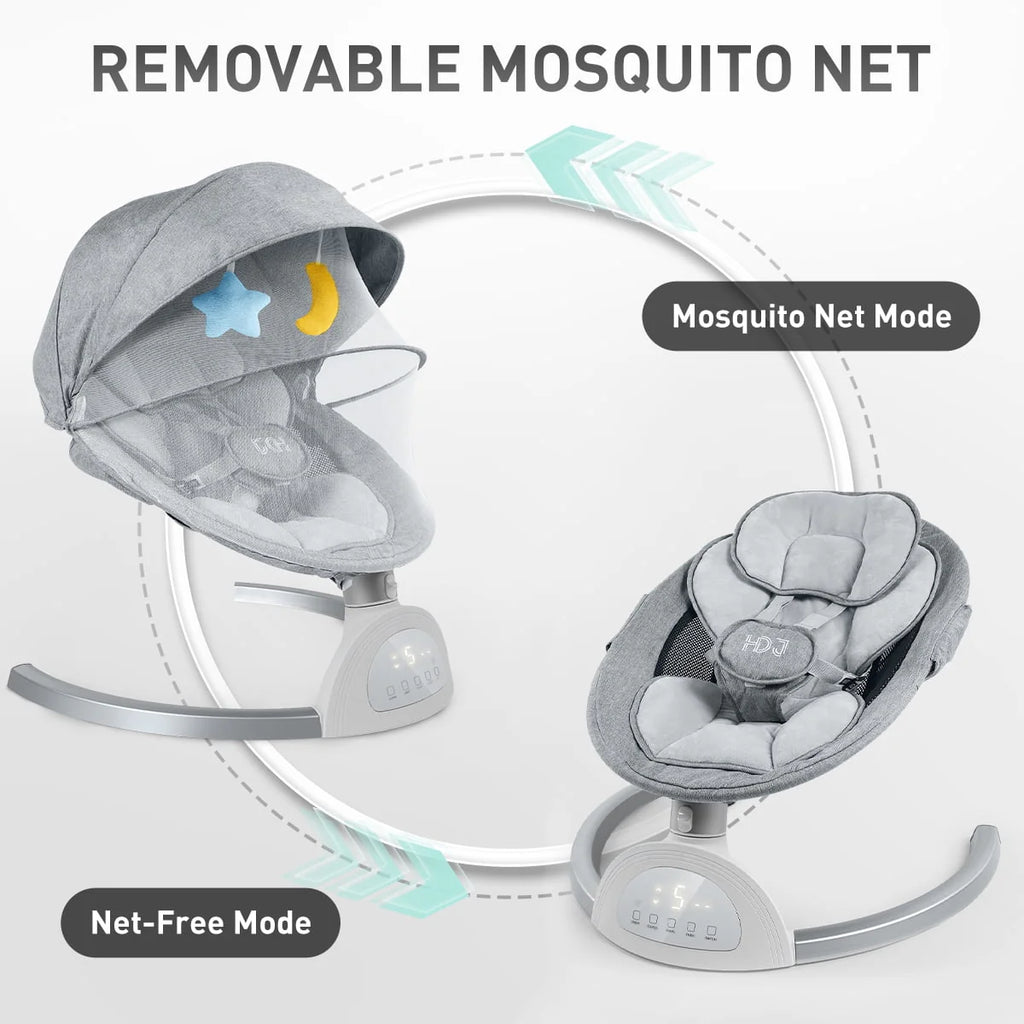 Electric Baby Swing with Music, Touch Screen, Grey R9503