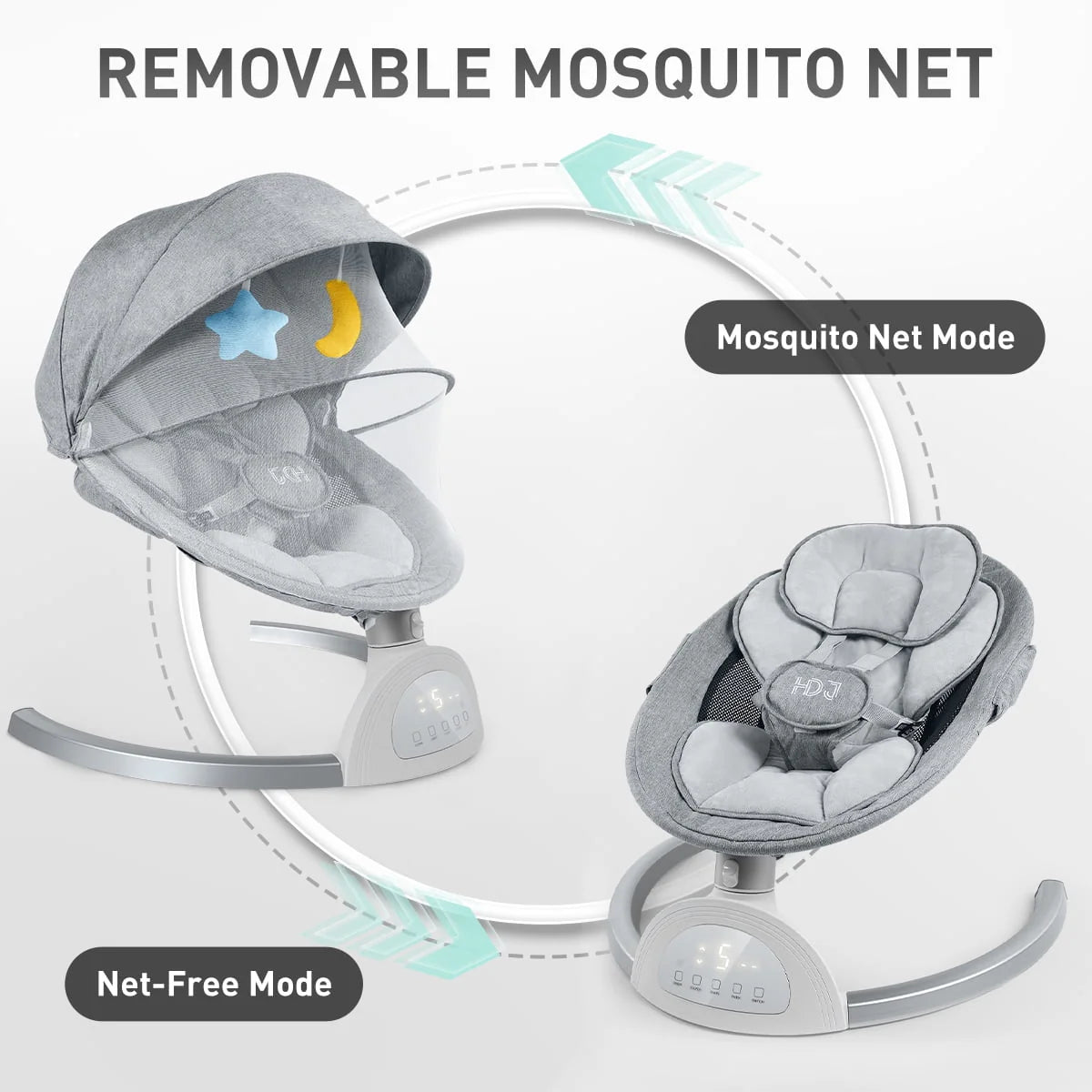 Electric Baby Swing with Music, Touch Screen, Grey R9503