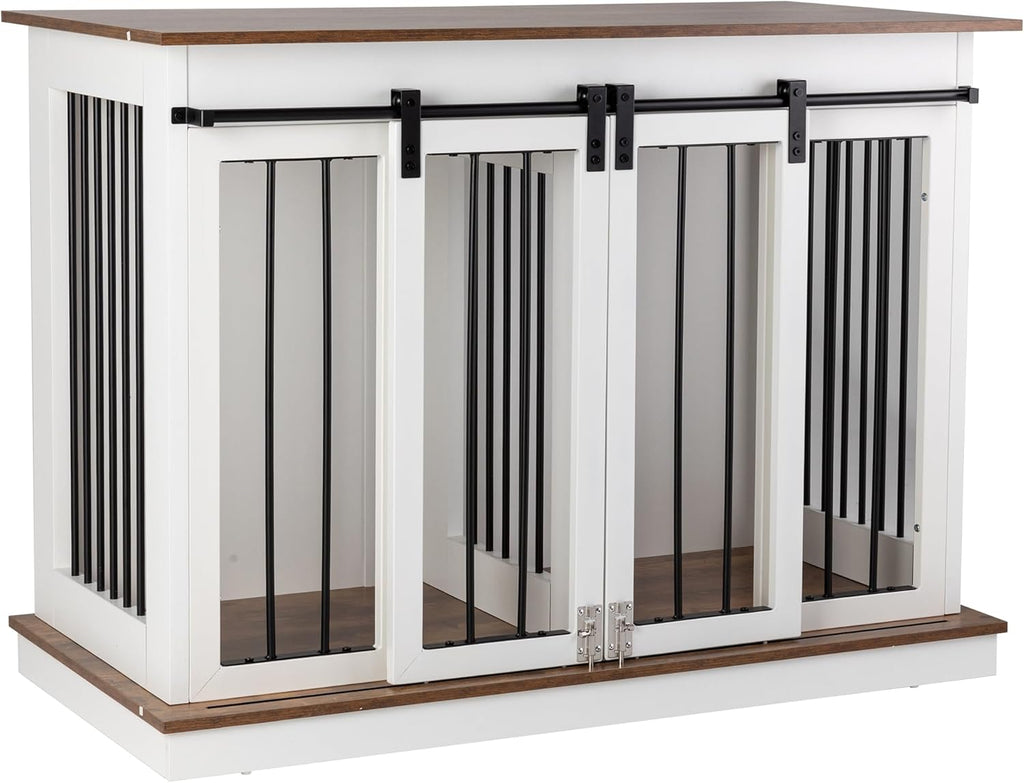 White Wooden Dog Crate with Double Doors, 47''W*24''D*35''H R2008