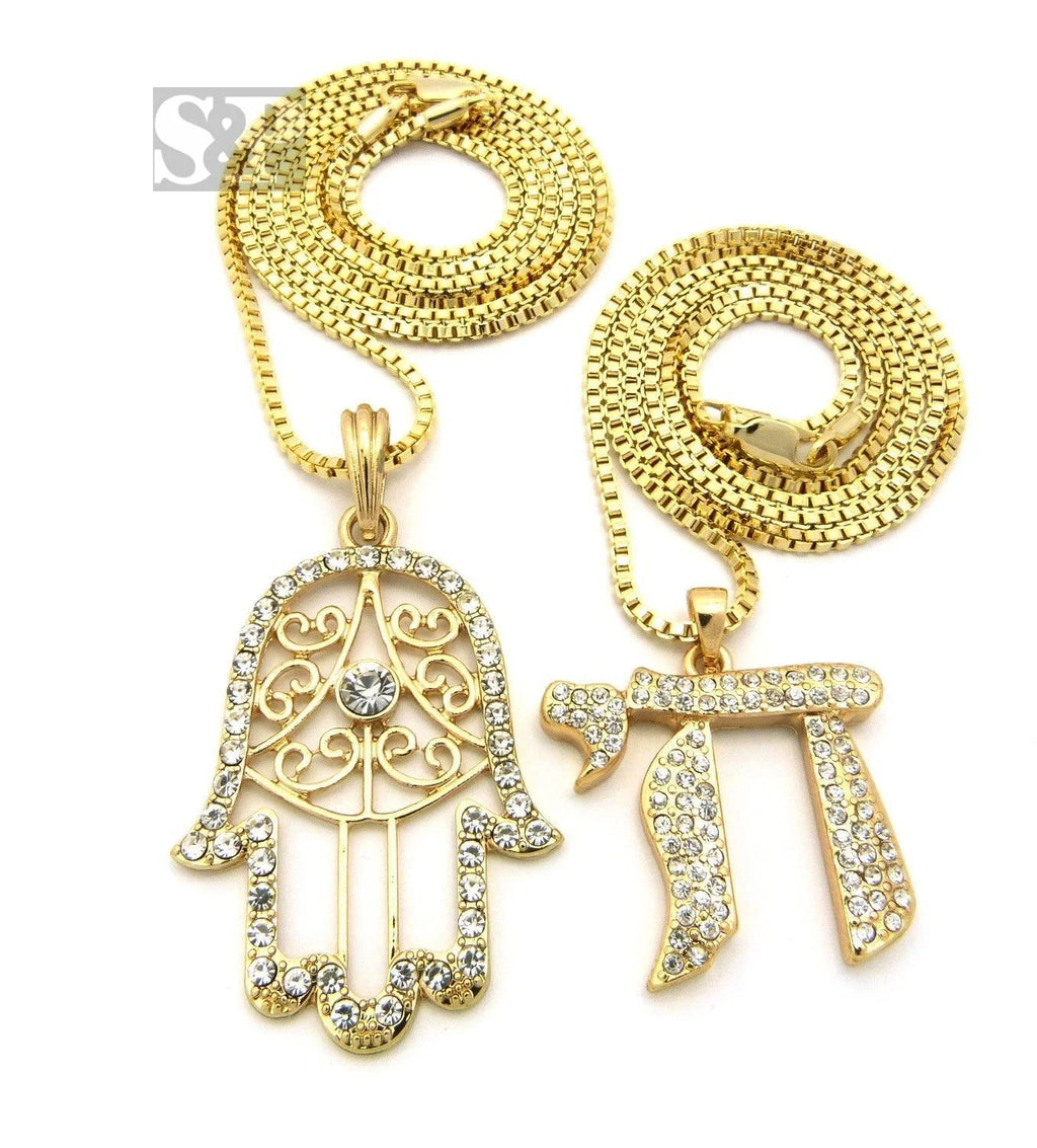 Iced Hamsa Pendant Necklace with Box Chain O956