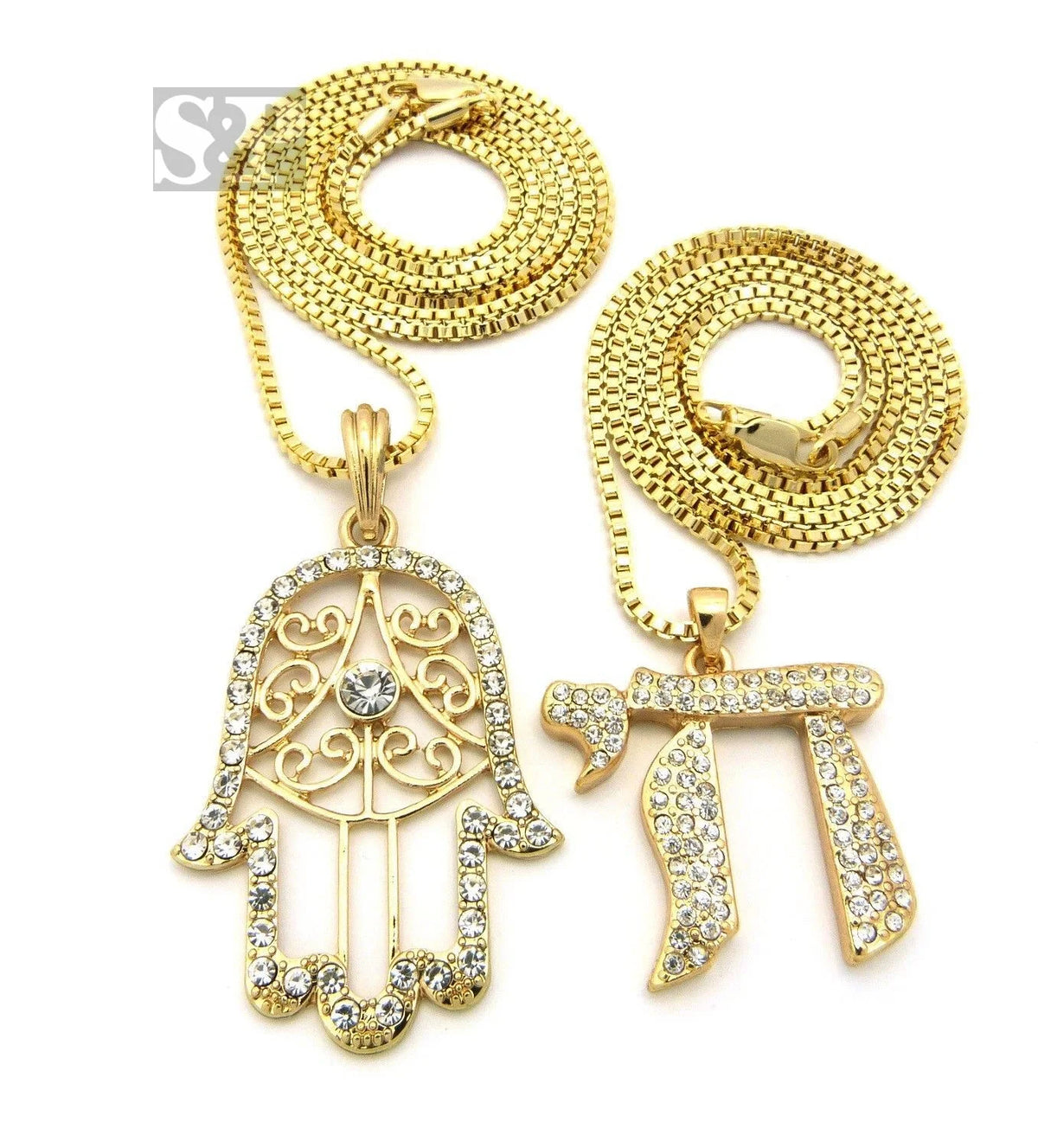 Iced Hamsa Pendant Necklace with Box Chain O956
