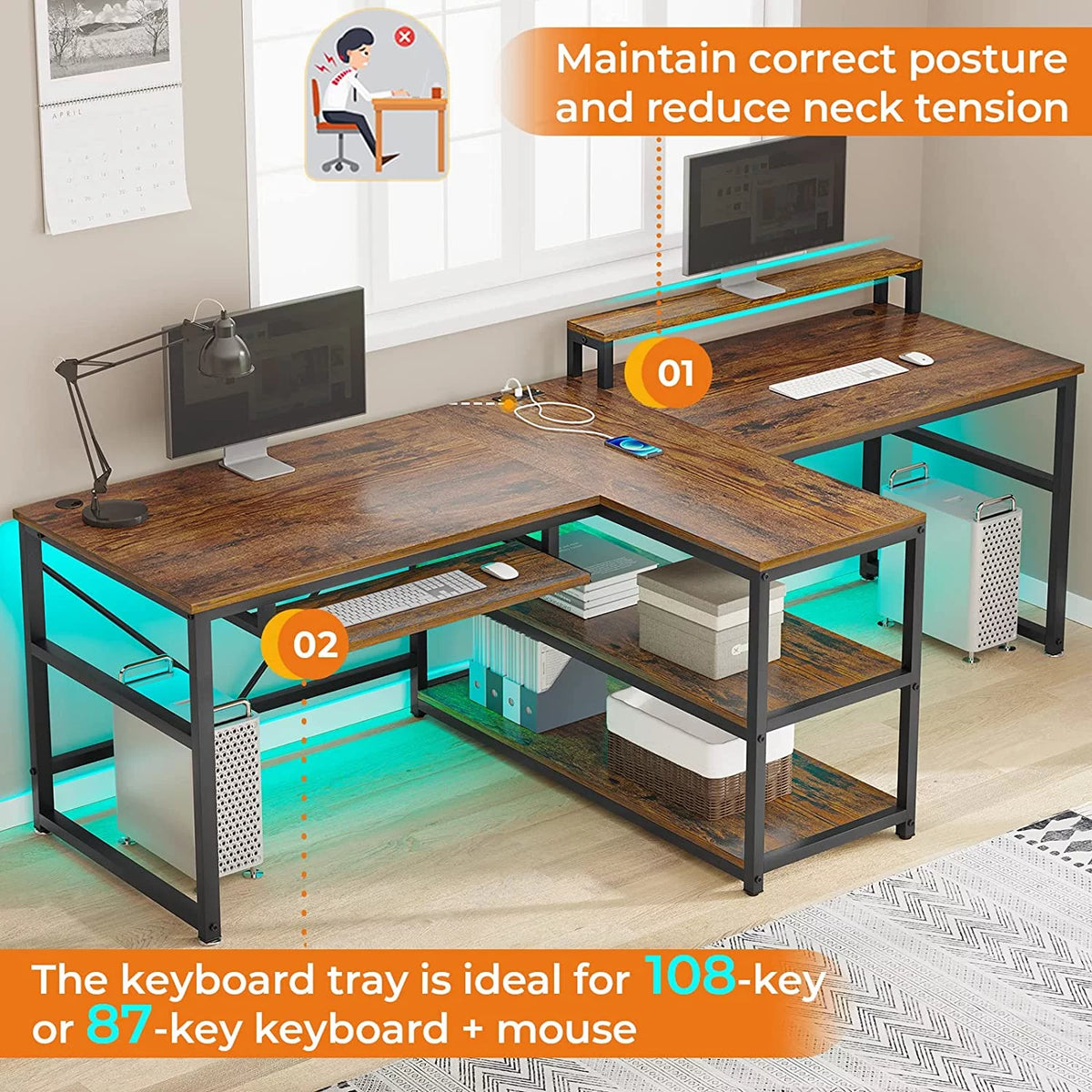 94.5" Home Office Computer Gaming Desk with Storage S233