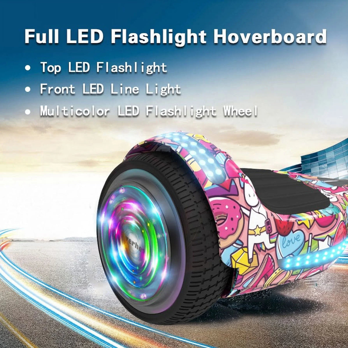Unicorn Hoverboard Electric Scooter with Bluetooth Speaker and LED Light U917