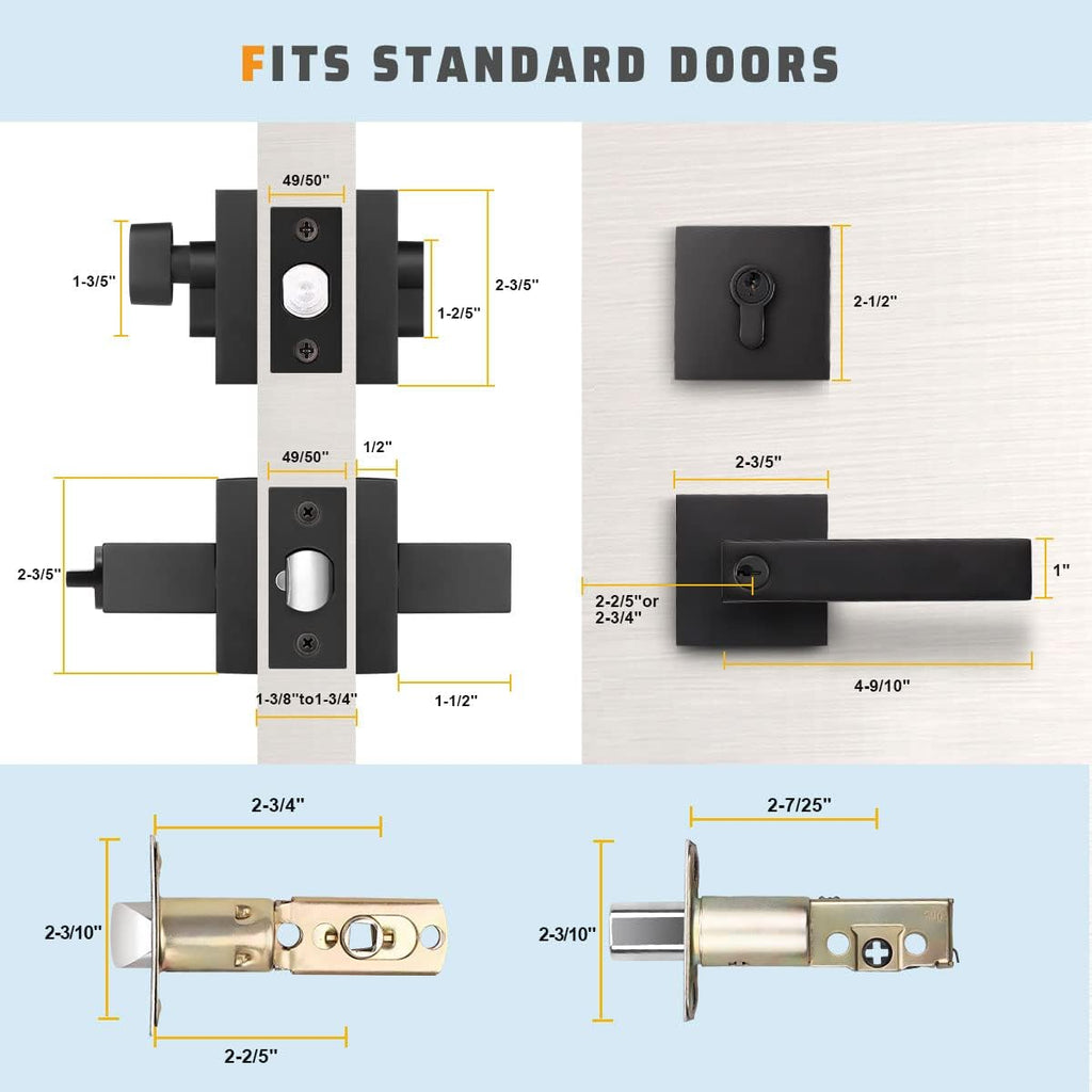 3 Pack Keyed Alike Heavy Duty Entrance Lever Door Handle with Single Keyed Square Deadbolt Set T6537