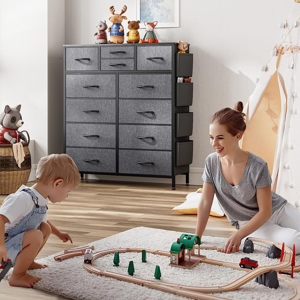 Black 10 Drawer Fabric Dresser P1635