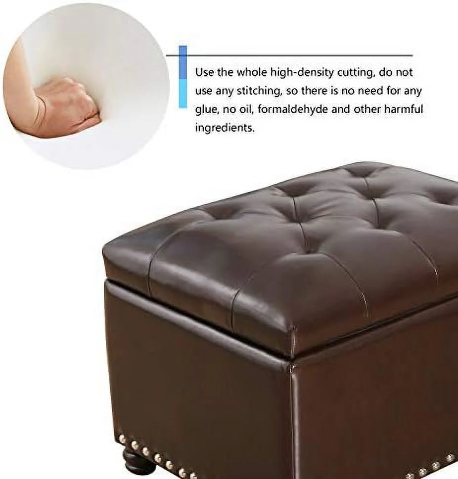 17.7" Brown Faux Leather Tufted Flip Top Ottoman B770153
