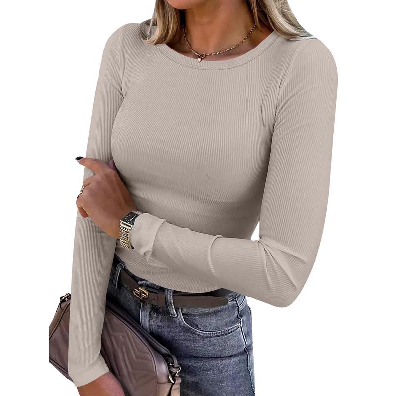 Long Sleeve Rib Knit Slim Fit Tee Z49784
