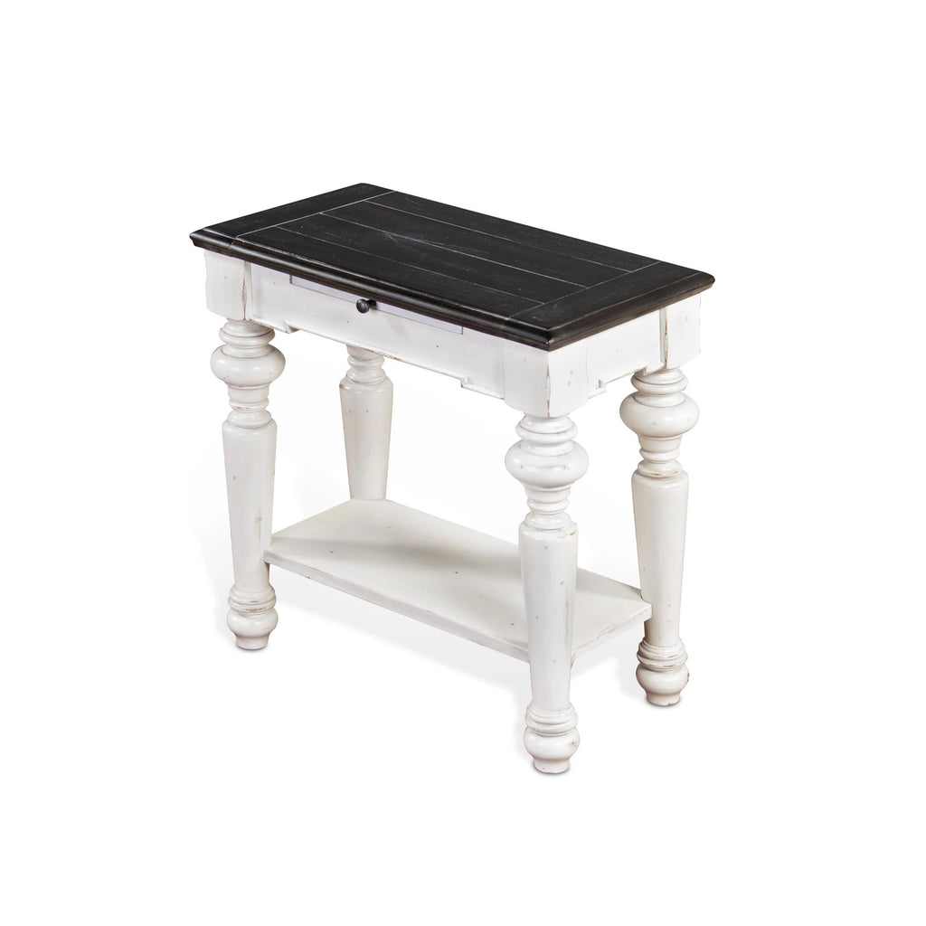 White Dark Brown Wood Chair Side Table Y52039