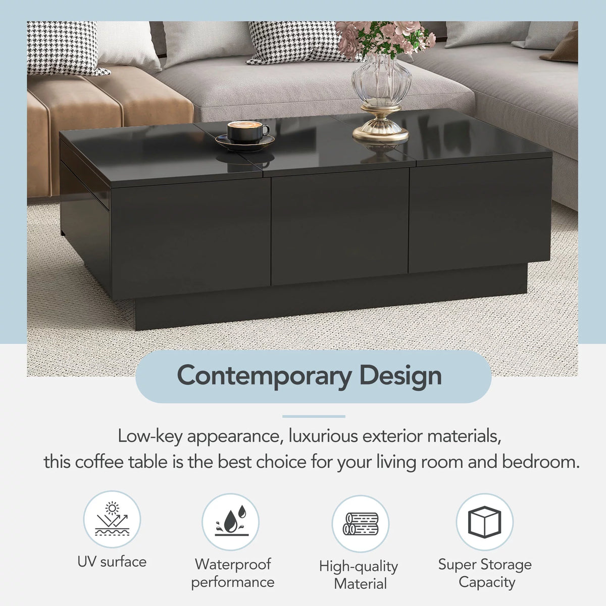 Black Extendable Coffee Table with 2 Drawers C76182