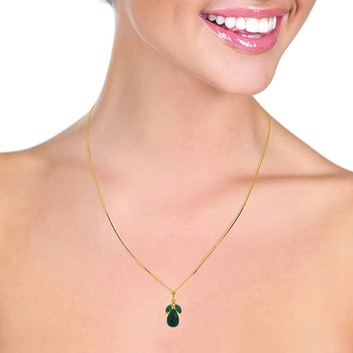 14k Yellow Gold Necklace with Natural Emeralds O40794