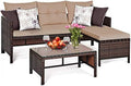3 Piece Outdoor Rattan Corner Sofa Set with Coffee Table Q79154