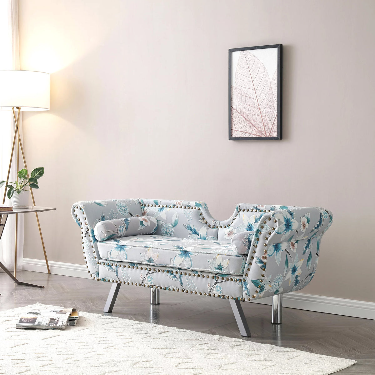 Modern Velvet Loveseat Sofa with Removable Cushion Metal Legs G50370