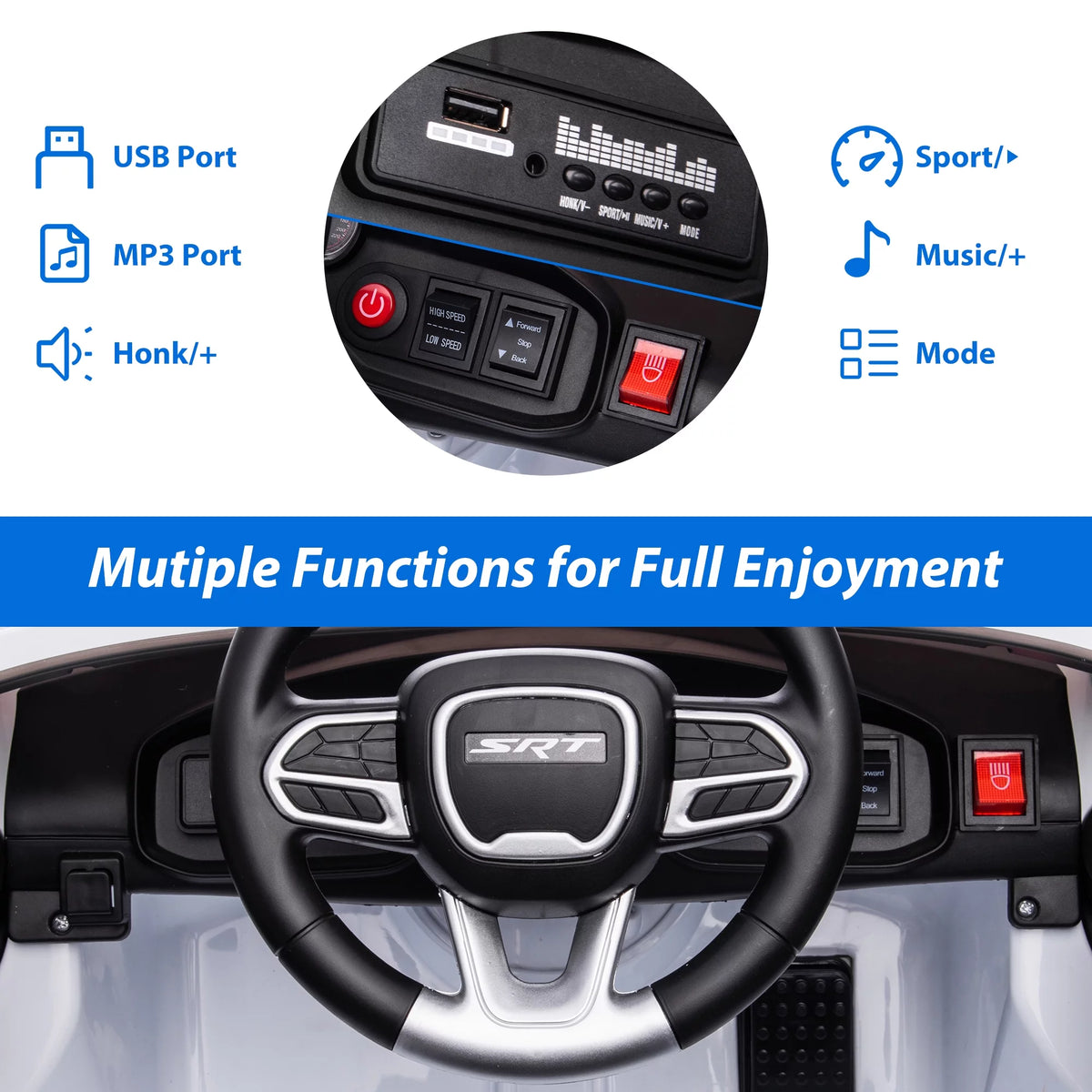 12V White Ride on Car with Remote Control F38752