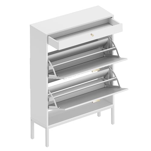 White Shoe Cabinet with 2 Drawers and Adjustable Shelf X803680