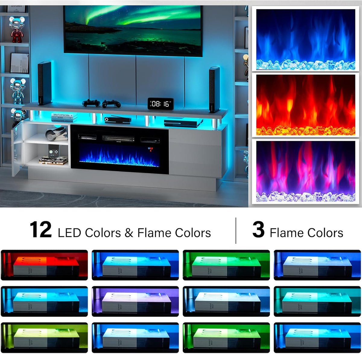 White 2 Tier Electric Fireplace TV Stand O474592
