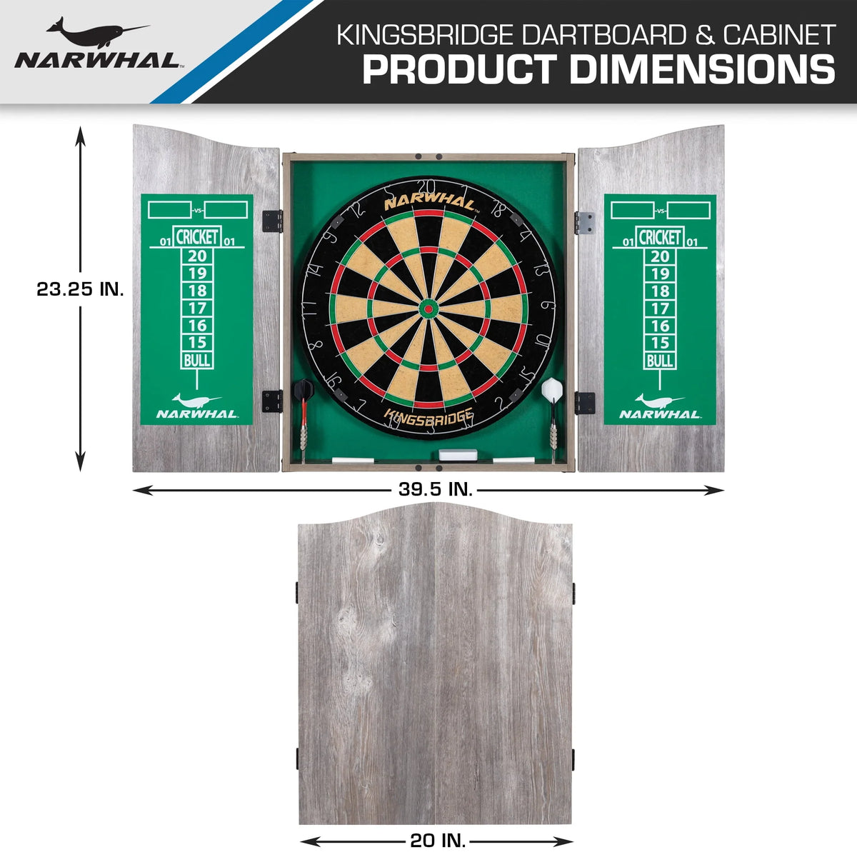 18 in Dartboard and Cabinet Set with 6 Steel Tip Darts B472264