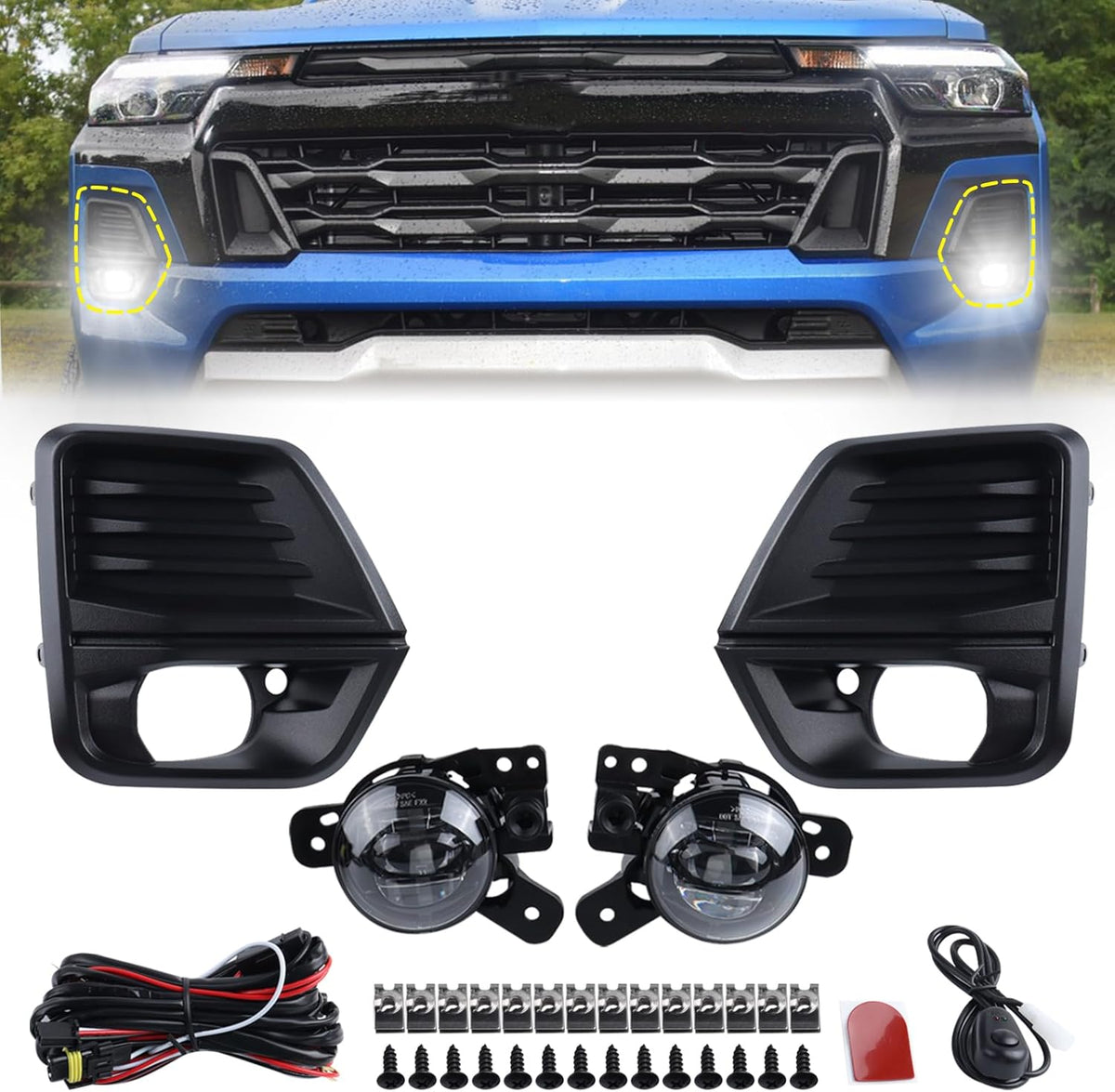LED Fog Light Set 5pcs Front Bumper Lamp Assembly With Wire Harness Bulbs Cover Bezels X146