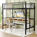 Twin Size Off White Metal Loft Bed with Ladder and Guardrail V684