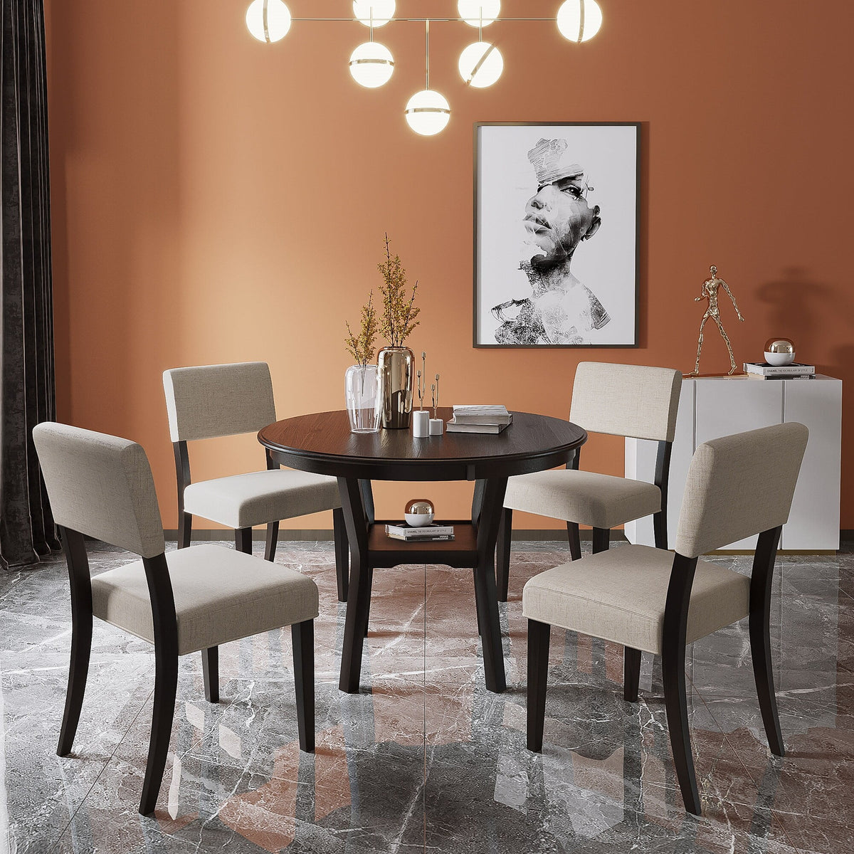 Espresso Round Dining Table Set with 4 Chairs R4644