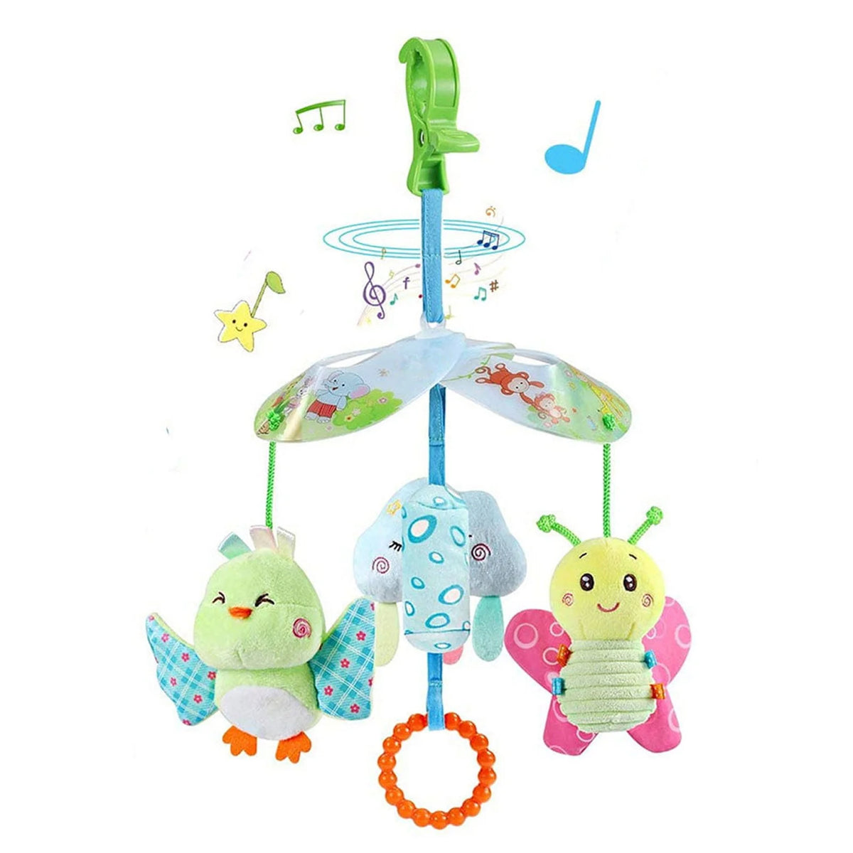 Baby Car Seat Clip On Stroller Toy With Birds And Hanging Rattle Sensory Activity Toy T33033