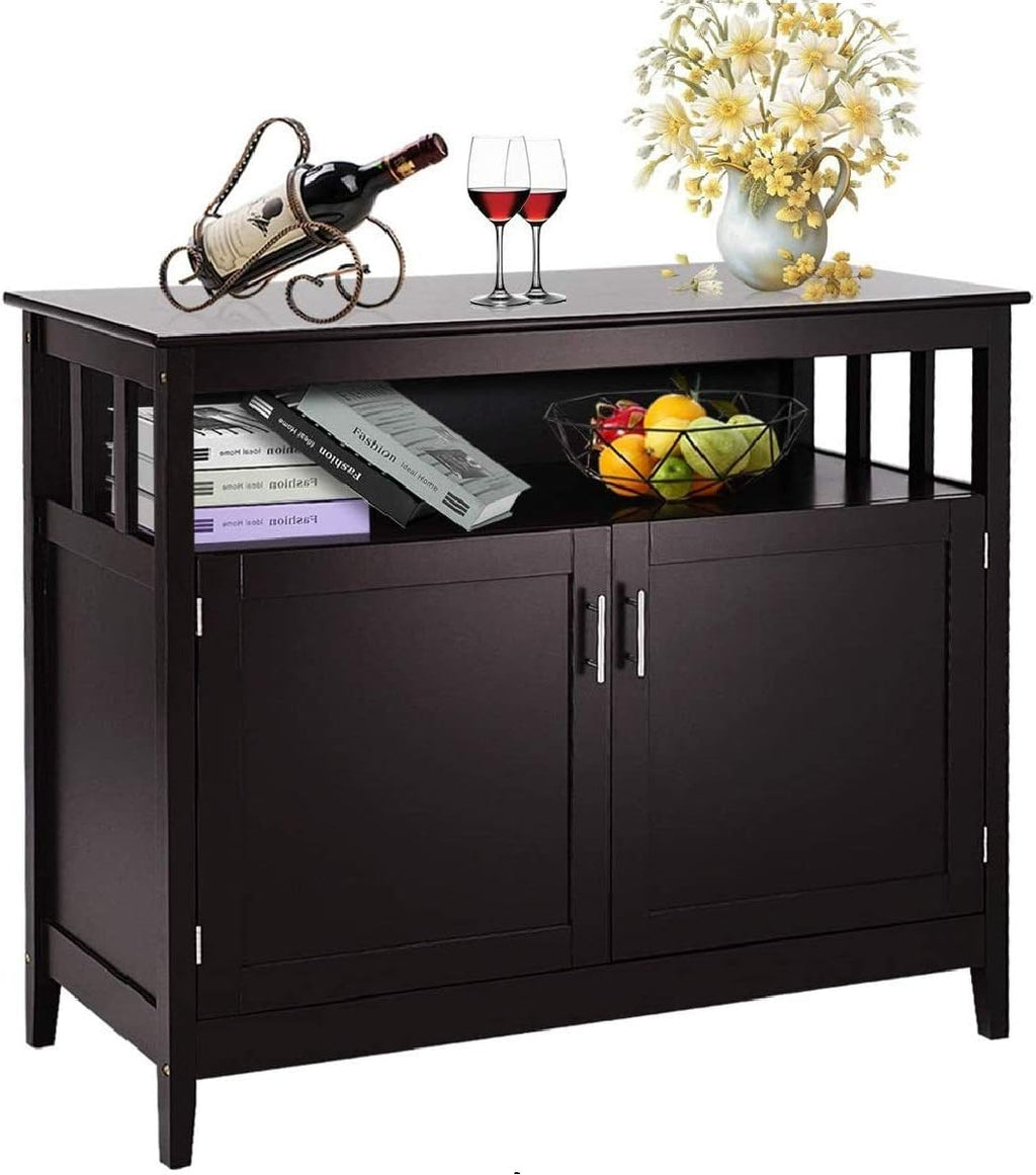 Black Kitchen Storage Sideboard Cabinet with 2 Level Cabinets and Open Shelf B990642