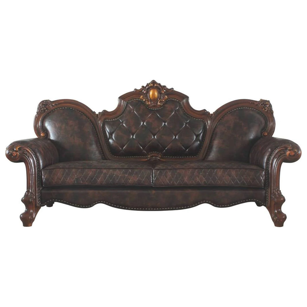 Vintage Cherry Oak & PU Sofa with 3 Pillows M704