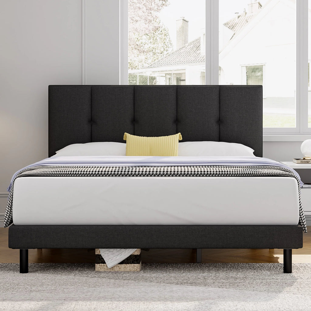 Full Size Bed Frame with Upholstered Headboard and Wooden Slats Z14531