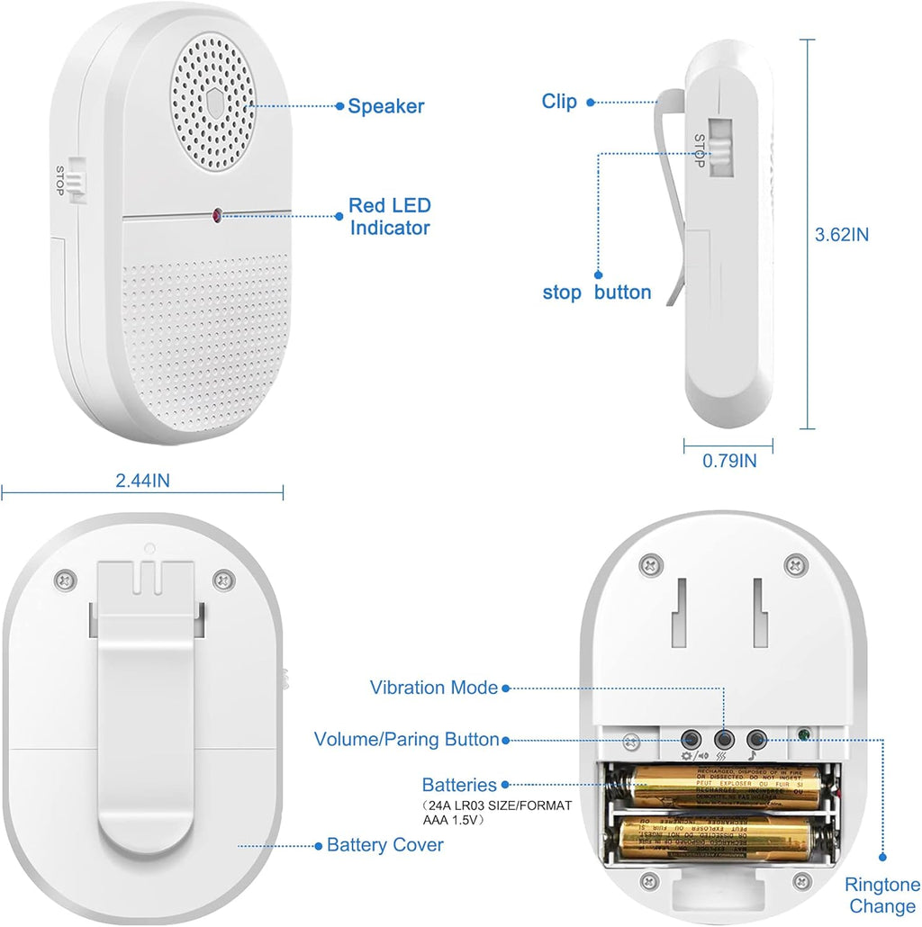 Wireless Caregiver Pager Emergency Alert System Call Button Q389