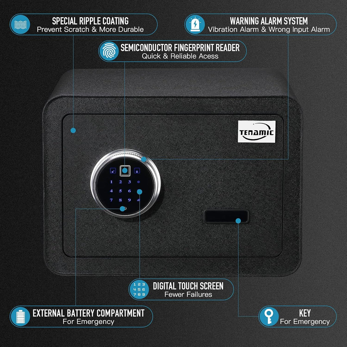 Black Biometric Fingerprint Safe Box, Solid Alloy Steel Z226