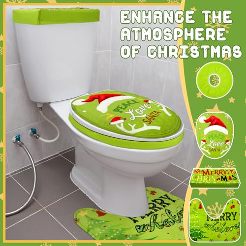 4 Pcs Christmas Green Toilet Seat Cover Set W86705
