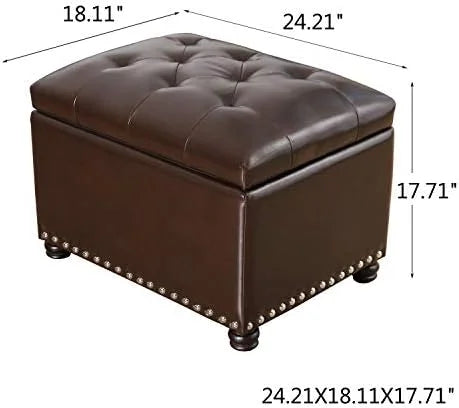 17.7" Brown Faux Leather Tufted Flip Top Ottoman B770153