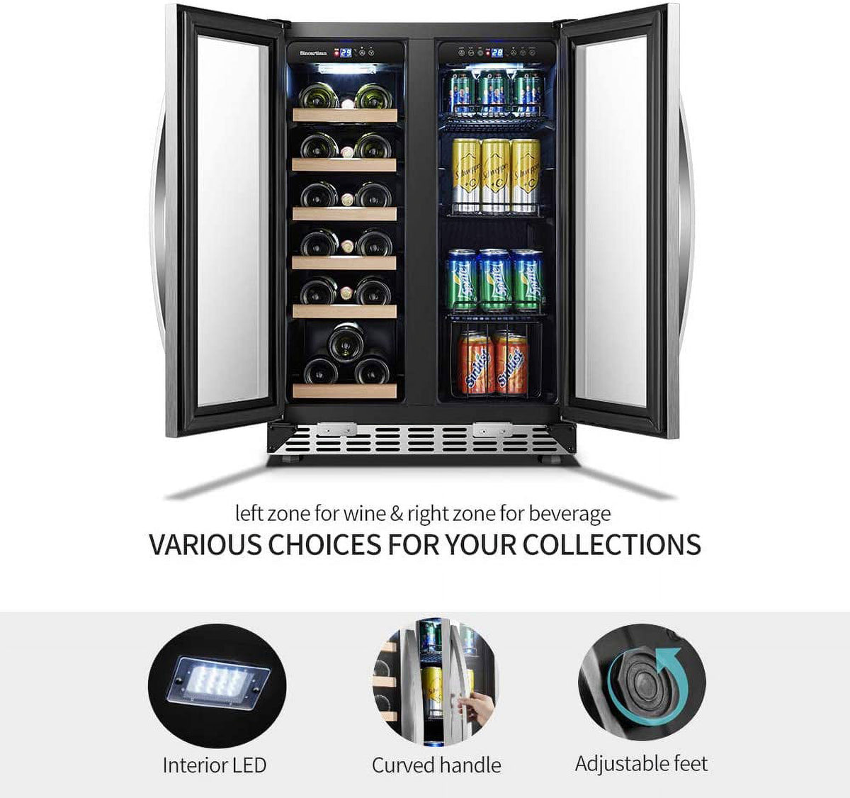 24 inch Dual Zone Wine Cooler Beverage Refrigerator 18 Bottles 55 Cans R48037