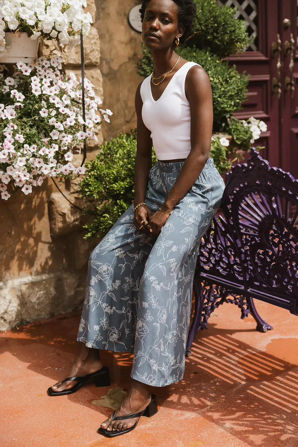 Floral Pants in Blue Q6010
